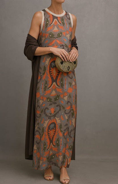 Ayla Printed Maxi Dress & Cardigan Set