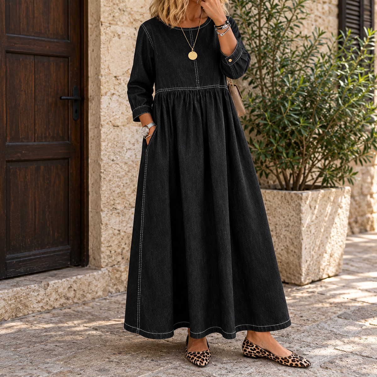 Sylvia | Vintage Denim Maxi Dress