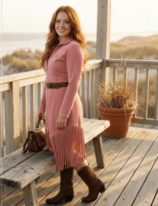 Premium Suede Western Midi Dress – Effortless Style & Comfort