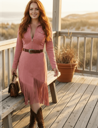 Premium Suede Western Midi Dress – Effortless Style & Comfort
