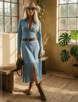 Premium Suede Western Midi Dress – Effortless Style & Comfort