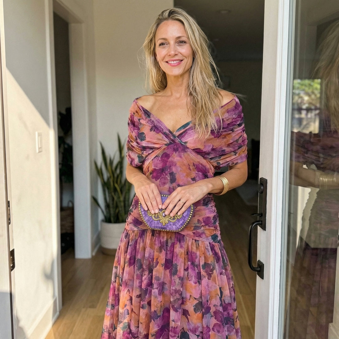 Florendra | Long Floral V Neck Dress
