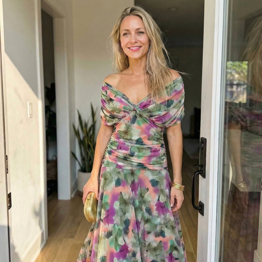 Florendra | Long Floral V Neck Dress