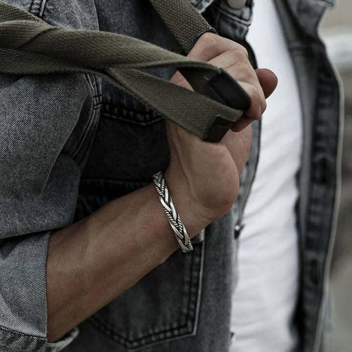 Men's Braided Sterling Silver Cuff Bracelet | Open Cuff