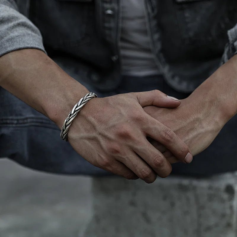 Men's Braided Sterling Silver Cuff Bracelet | Open Cuff
