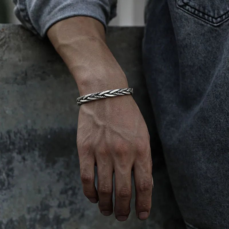 Men's Braided Sterling Silver Cuff Bracelet | Open Cuff