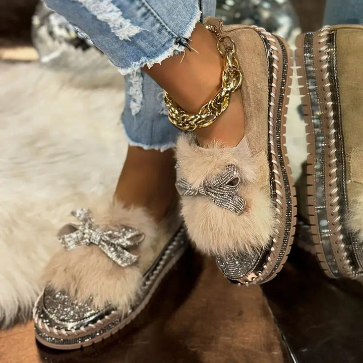Crystal Bow Comfort Loafers – Sparkle & Support