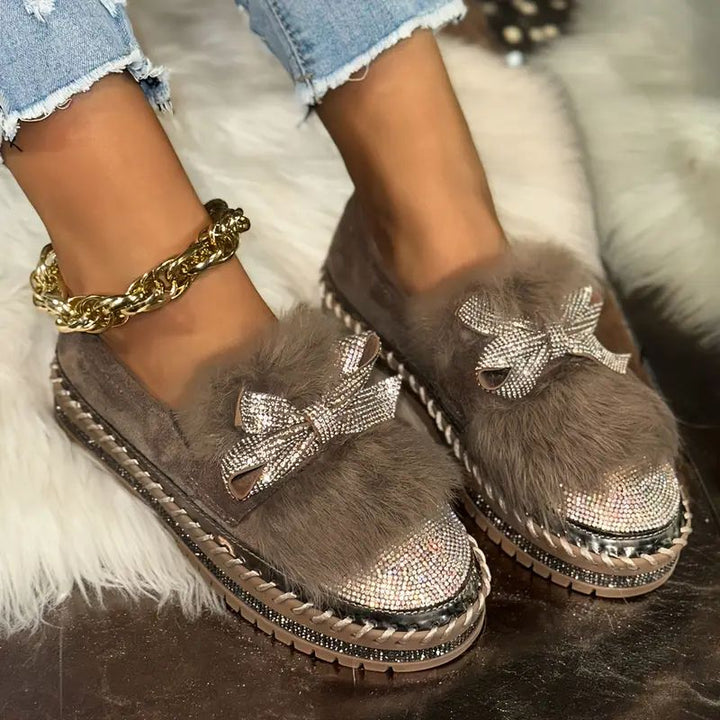 Crystal Bow Comfort Loafers – Sparkle & Support
